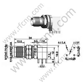 Angle droit féminin TNC pour connecteur RF PCB RF